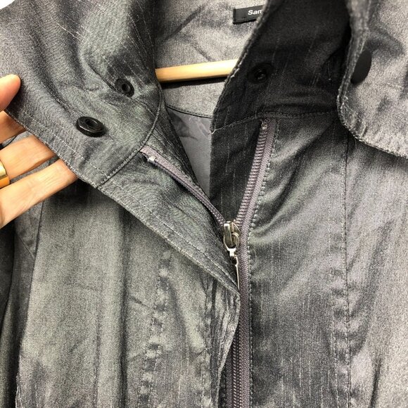 Samuel Dong Silver Gray Belted Water Resistant Bubble Hem Trench Coat size M - Picture 9 of 16